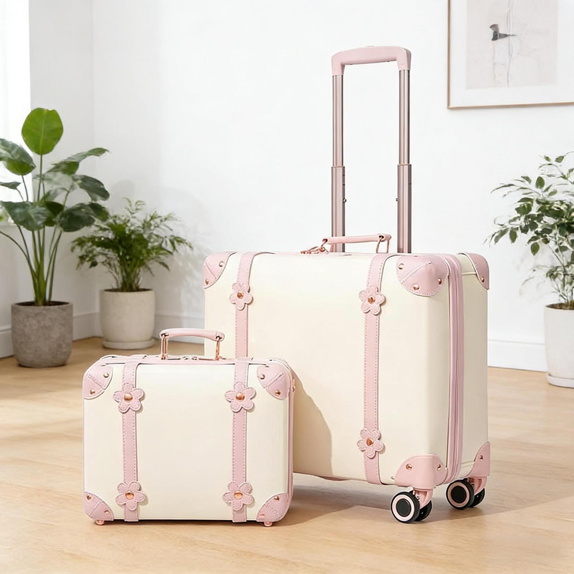 Cute Ins-Style Pink Floral Suitcase for Women 20inch 24inch Travel Suitcase Luggage Gift Birthday Present