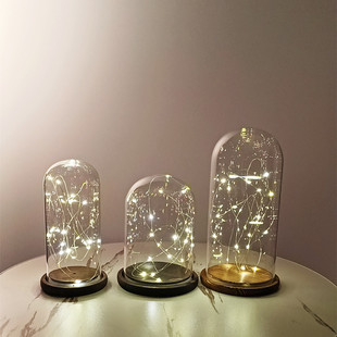 Creative DIY Eternal Flower Non-slip Glass Cover Creative Ornaments Home Decoration Transparent Dustproof Desktop Ornaments with Light