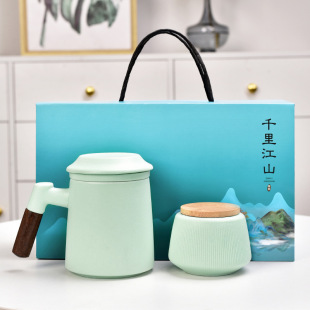 Ceramic Mug Black Pottery Wooden Handle Water Cup Office Tea Cup Accompanying Hand Gift Business Gift Box Custom logo