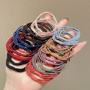 Black Rubber Band Women's High Elastic and Durable Hair Ring Ball Hair Rope Headwear Simple Hair Rope Leather Cover