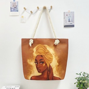 Tote bags оптовая оптовая черная красавица с принтом ручной работы новый легкий и толстый трос Тотт сумка дикая пляжная сумка