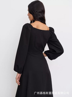 Spring new cross-border WB women's clothing solid color long sleeve elegant high waist slimming fashionable all-match mid-length dress