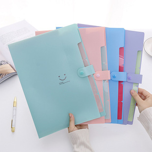 Student Multi-layer Folder Korean Smiley A4 Organ Bag File Bag Insert Data Book Test Paper Clip 5 Bags