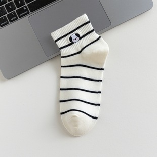 Spring and Summer New White Women's Socks Polka Dot Thin Breathable Cute Japanese Style Cartoon Puppy Embroider Low-Cut Short Cotton Socks
