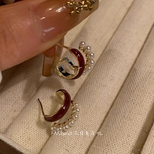 Super Exquisite ~ Pearl Earrings 2024 New Red Earrings Christmas Earrings Light Luxury High Elegant Elegant Earrings for Women