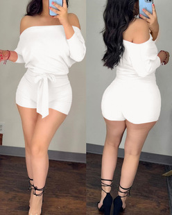 European and American Women's New Summer Cross-border Rose Red Pure Color Casual One-piece Shorts