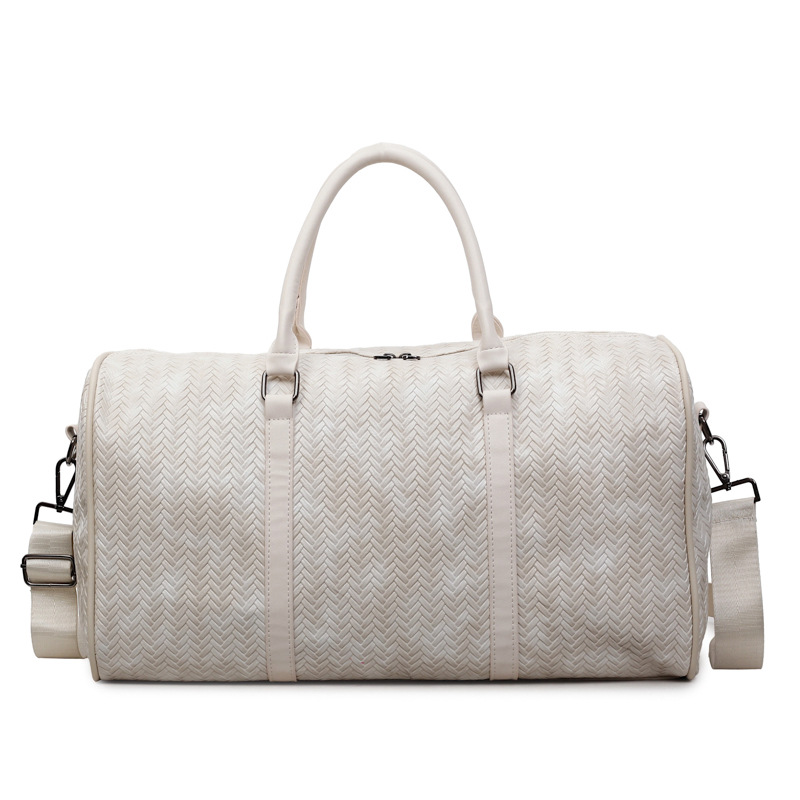 New cross-border PU leather woven texture travel bag, large capacity, short-distance luggage bag, trendy crossbody yoga gym bag.