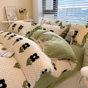 Winter milk velvet four-piece coral velvet double-sided flange fleece-lined quilt cover bed sheet bed three-piece set batch