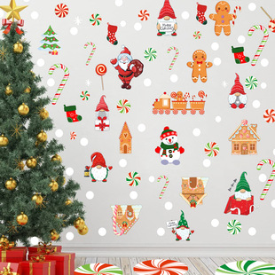 Christmas Santa Claus Crutch Dwarf Gingerbread Man Snowflake Candy Stickers Holiday Decorative Floor Stickers Wall Stickers