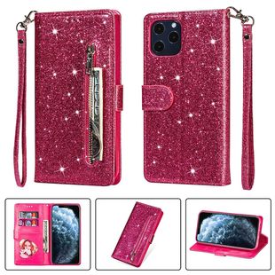 For iPhone12Mini glitter zipper card mobile phone leather case Apple 12 lanyard flip bracket protective case
