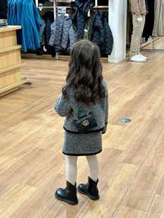 2023 Winter new children's clothing Korean style children's clothing girls' elegant Chanel style quilted suit coat + skirt