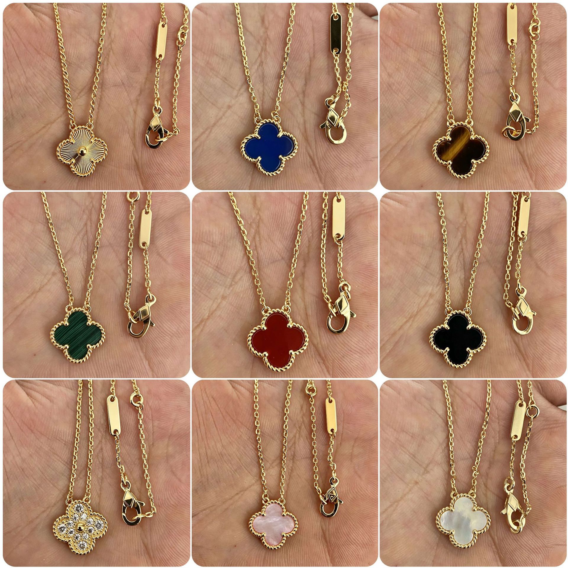 Popular Fashion 18K Four-Leaf Clover Necklace for Women, Double-Sided Mother-Of-Pearl Pendant, Non-Fading, High-End Feel, Lucky Clover Collarbone Chain