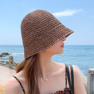 Spring and summer hat women's summer straw hat Net Red Beach small brim sunscreen sunshade fisherman hat travel holiday degree French tide