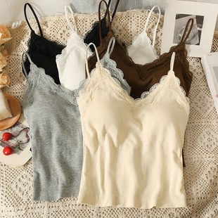 2042# seamless lace back camisole vest with anti-light inside and outside wear one-piece fixed cup with chest pad wrap