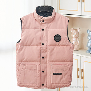 08 autumn and winter new big feather jacket waistcoat stand collar sleeveless waistcoat lovers coat men's and women's Parker coat
