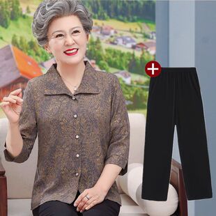 Middle-aged and elderly spring clothes blouse grandma summer clothes suit old lady old man clothes mother seven-point sleeve