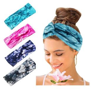 European and American Tie-Dye Hair Band Sports Sweat-Absorbing Pure Cotton Hood Yoga Fitness Printing Headband Headband Crossed Cotton Hair Band