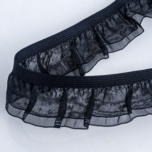 2.5cm double-layer elastic pleated agaric chiffon elastic lace two-way lace decorative accessories ruffled webbing