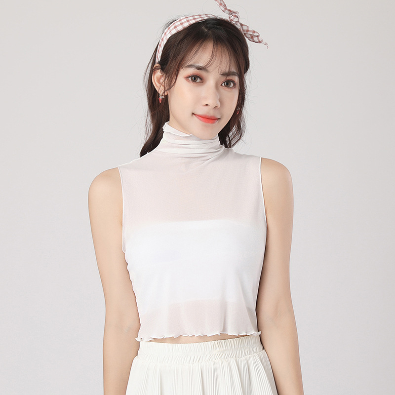 반 높은 칼라 메쉬 관점 가짜 칼라 내부 칼라 얇은 기본 셔츠 순수한 흰색 디자인 새로운 스타일 우아한