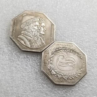 Antique Crafts French Octagon Special-Shaped Coin Medal Commemorative Medal Brass Silver Plated Old H4696