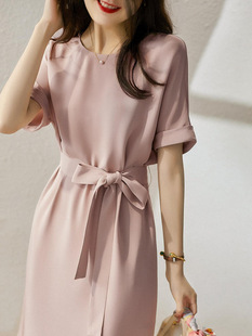 2023 Summer New High-end Elegant OL Commuter Professional Skirt Women's Short-sleeved Waist Lace-up Mid-length dress