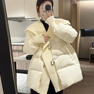 European goods large lapel 2024 new loose winter thick long horn buckle fashion duck down jacket coat