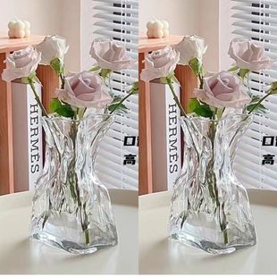 Simple Creative Irregular Vase Transparent Glass Living Room Desktop Flower-arranging Water-raising Ins Decorative Ornaments