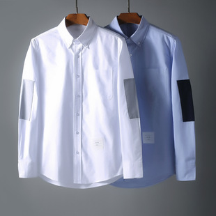 TB JL fashion brand shirt Oxford woven double sleeve patch contrast color new casual European and American long sleeve shirt men and women same style