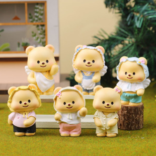 New Cartoon Cute Dress Little Bear Blind Box Doll Handmade Home Desktop Car Resin Ornaments Student Gifts