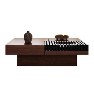 Mid-ancient Style Solid Wood Coffee Table for Living Room Household Large and Small Apartment Square Walnut Retro Style Coffee Table Light Luxury High-end Sense