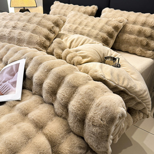 Rabbit plush four-piece milk velvet bed sheet quilt cover winter thickened flannel quilt cover fleece-lined bed three-piece set