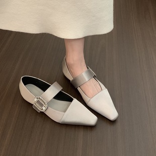 Inner Height Retro Temperament Rhinestone Shallow Mouth Shoes Women's 2025 New Spring French High-end Mary Jane Shoes