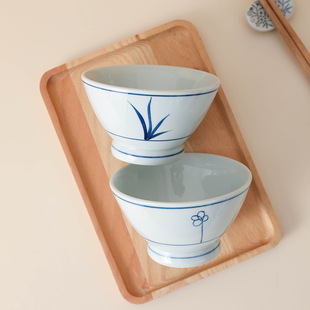 Japanese-style hand-painted bowls thickened creative bowls and plates ceramic tableware simple household rice bowls and high-foot bowls and plates wholesale