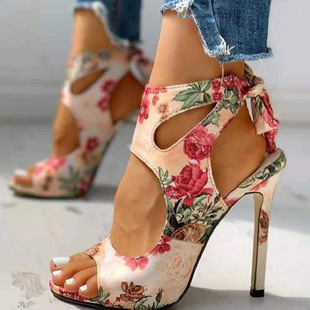 European and American style fine heel women's shoes foreign trade Amazon summer high heel Roman sandals 34-43 large size shoes
