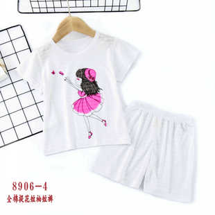 New Children's Pajamas Cotton Jacquard Breath Cotton Thin Home Wear Short Sleeve Shorts Set 8906