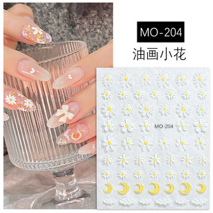 Spring small flower nail stickers 2024 new relief ins style white Daisy color broken petal nail stickers