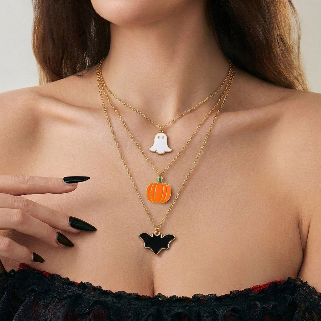 Cross-Border European and American Hot-Selling Halloween Cute Ghost Pendant Necklace, Fashionable and Unique, Niche and Simple Women's Clavicle Chain