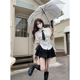 2024 Summer New Super Fairy Puffy Skirt Short Skirt Women's Small JK Uniform Short-sleeved Waist Bubble Sleeve Shirt