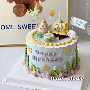 Spongebob Squarepants Cake Decoration Cartoon Paibig Star Squidward Creative Children's Birthday Dress Plug-in Card