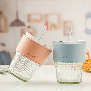 Creative water cup new striped slub cup insulated glass cup high color value home office coffee cup logo