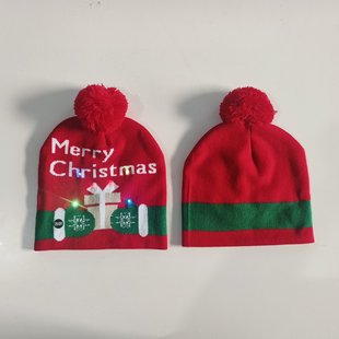 in stock cross-border Christmas hat with LED colorful lights adult jacquard hat wool hat men and women knitted hat