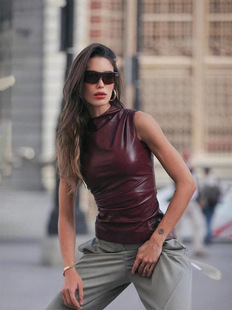 Europe and the United States foreign trade wholesale 2025 spring new women's pile collar waist slant sleeveless jacket small vest women