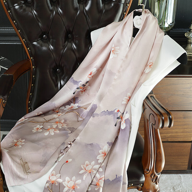 Goddess Festival Birthday Gift Double-layer Silk Scarf Shawl Outer Coat Chinese-style Buckle Scarf for Mother-in-law