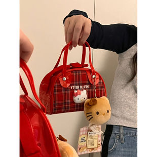 Hello kitty кошка KT на одном плече клетчатая сумка Showa ретро y2k милая тысячелетняя горячая девушка милая ручная сумка через плечо