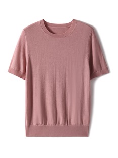 German Yangzi Yarn 18-stitch Worsted Knitted Short-sleeved Women's Elegant Simple Thin Round Neck Loose Slim T-shirt Summer