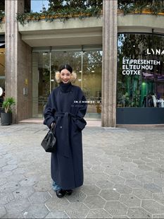 IN.choose u 2024 Winter Elegant Commuter Korean Loose Slim Lace Long Wool Coat Coat