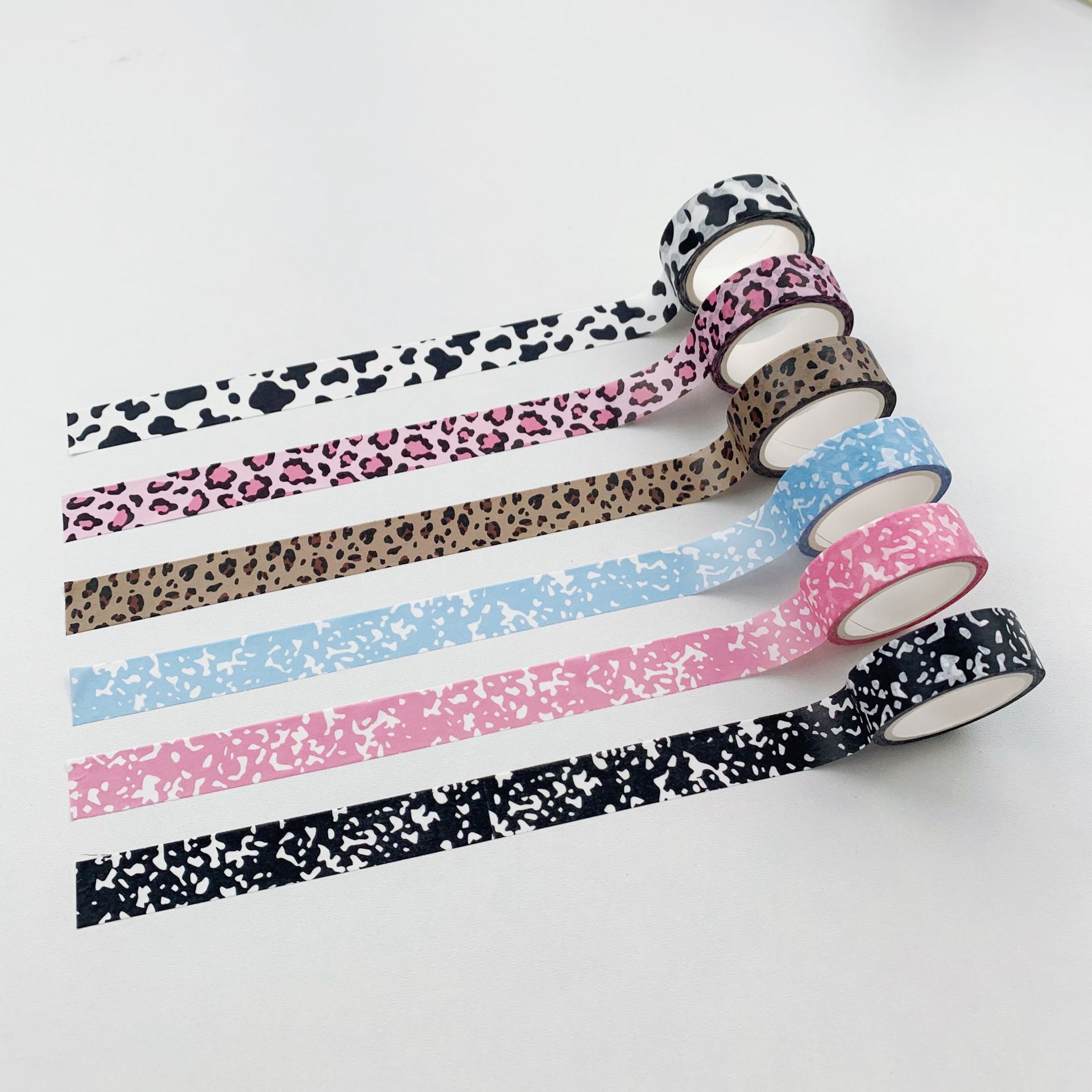Korean ins style milk print leopard print and paper tape marble pattern diy hand account diary small card goo card decoration