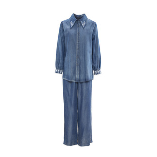 2025 early spring retro niche design national style new heavy embroidery Denim slim shirt B9393