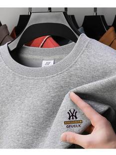 380g heavy cotton men's sweater 2024 autumn new round neck youth Korean long sleeve t-shirt men's base shirt