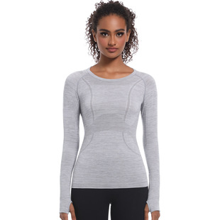 Cross-border New Seamless Round Neck Quick-drying Top Long-sleeved Women's Three-dimensional Slim-fit Sports Running Fitness Breathable Yoga Suit